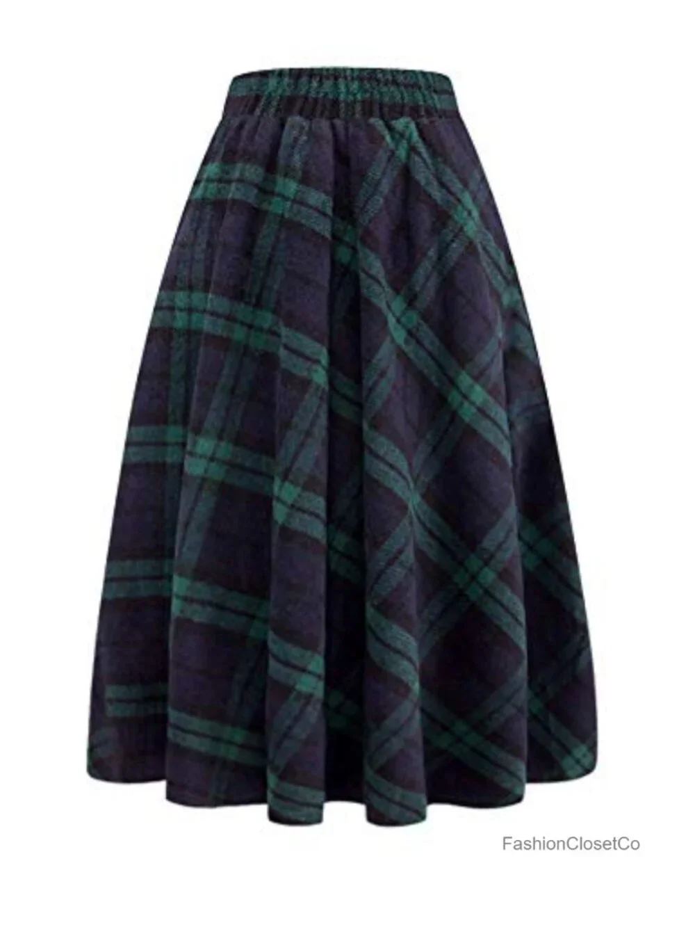 Wool Blend High Waisted Pleated Midi Skirt with Pockets